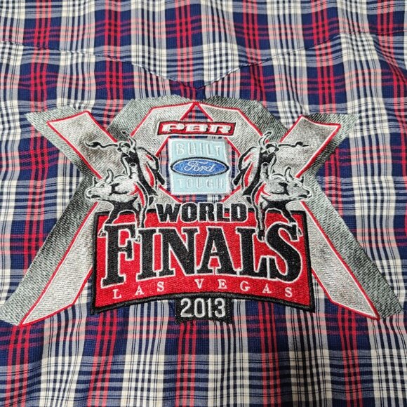 PBR World Finals Wrangler Shirt Mens Long Sleeve Pearl Snap FORD Embroidered - Picture 11 of 14